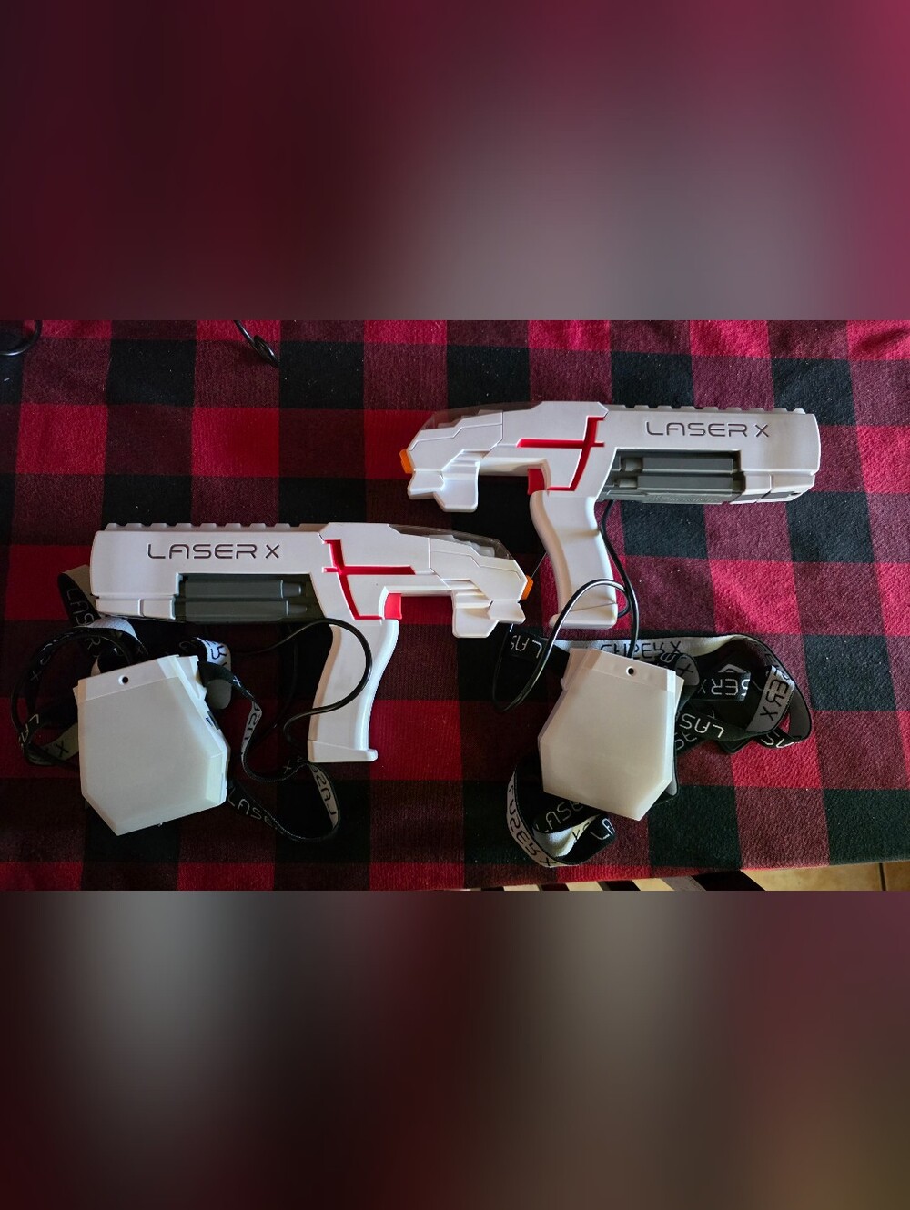 White & Red Laser Tag Pistols with Sensor Packs